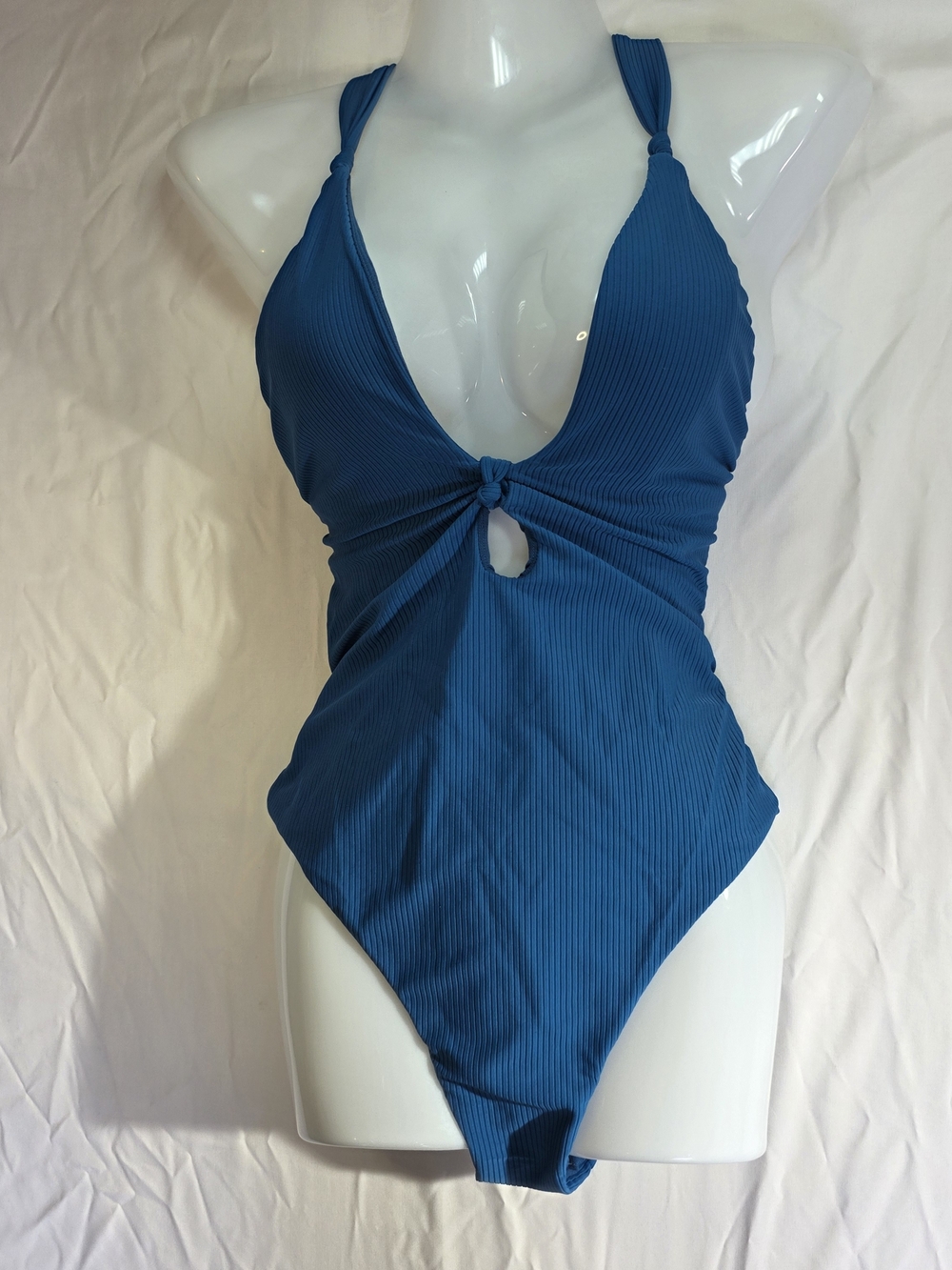Bar III Like It Or Knot Ribbed‎ One Pc Swimsuit Marine Blue Small
